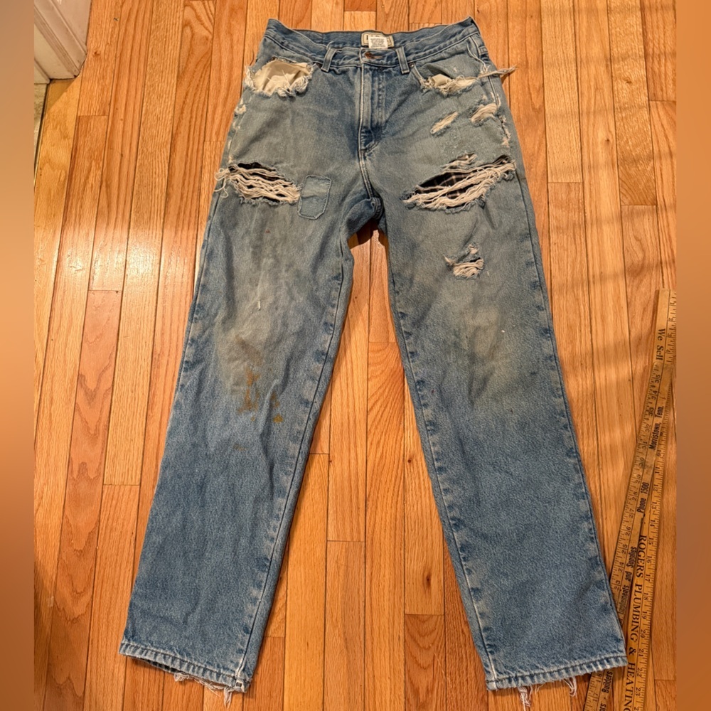 VTG L.L. Bean Distressed Stained Faded Patched Worn Thrash Flannel lined Jeans